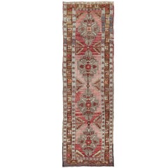 Vintage Turkish Oushak Long Runner with Rose and Pink