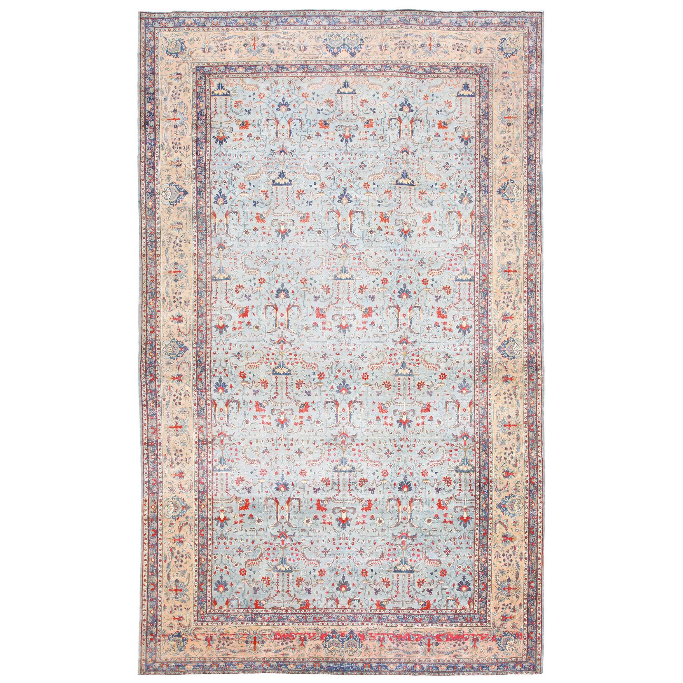 Beautiful and Extremely Decorative Light Blue Antique Persian Tabriz Rug