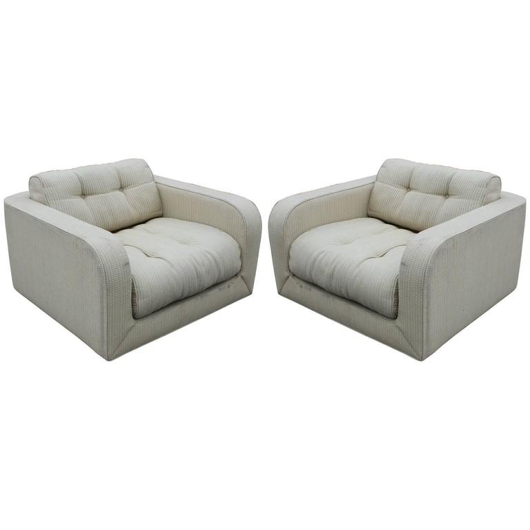 Pair of Modern Clean Lined Oversized Lounge Chairs at 1stdibs