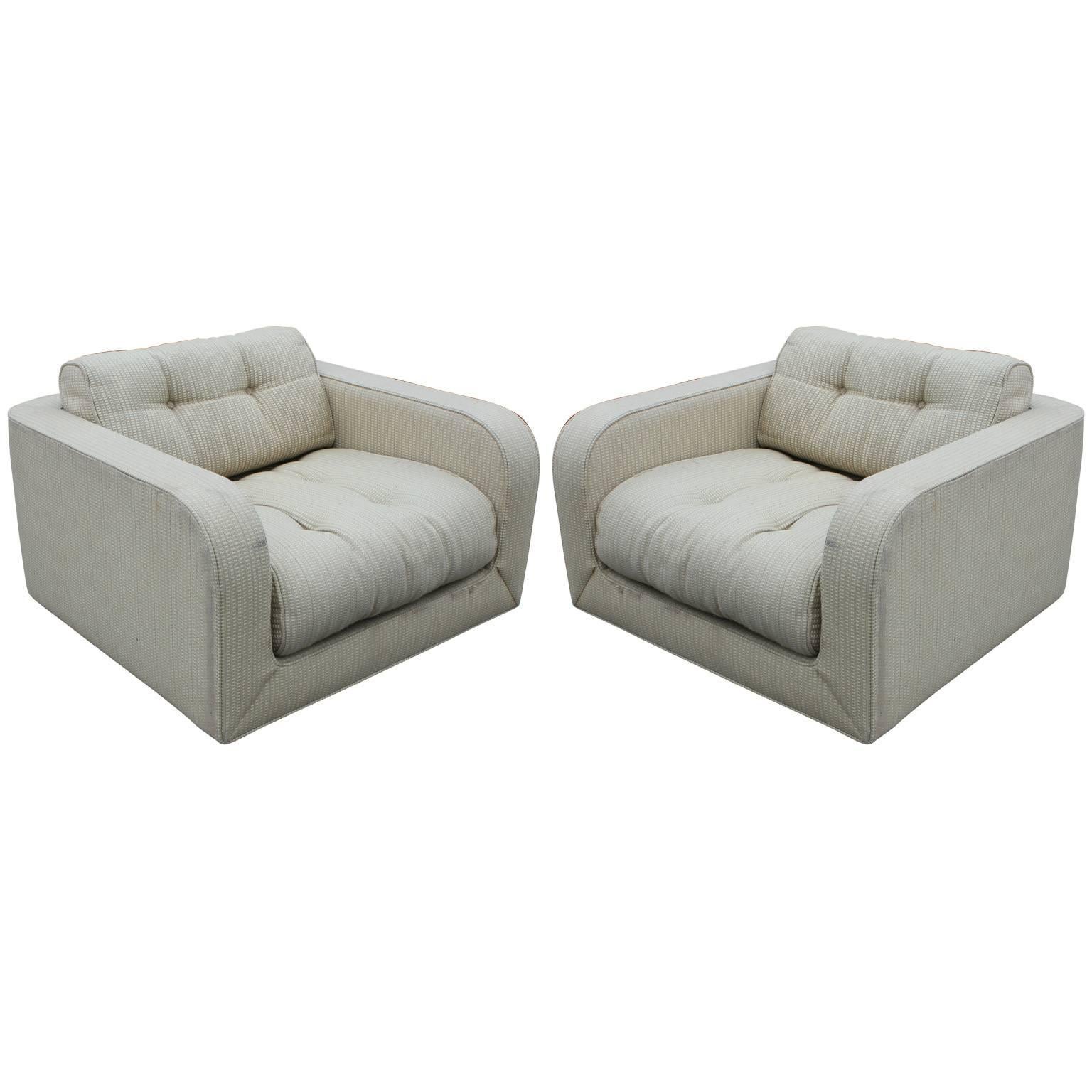 Pair of Modern Clean Lined Oversized Lounge Chairs