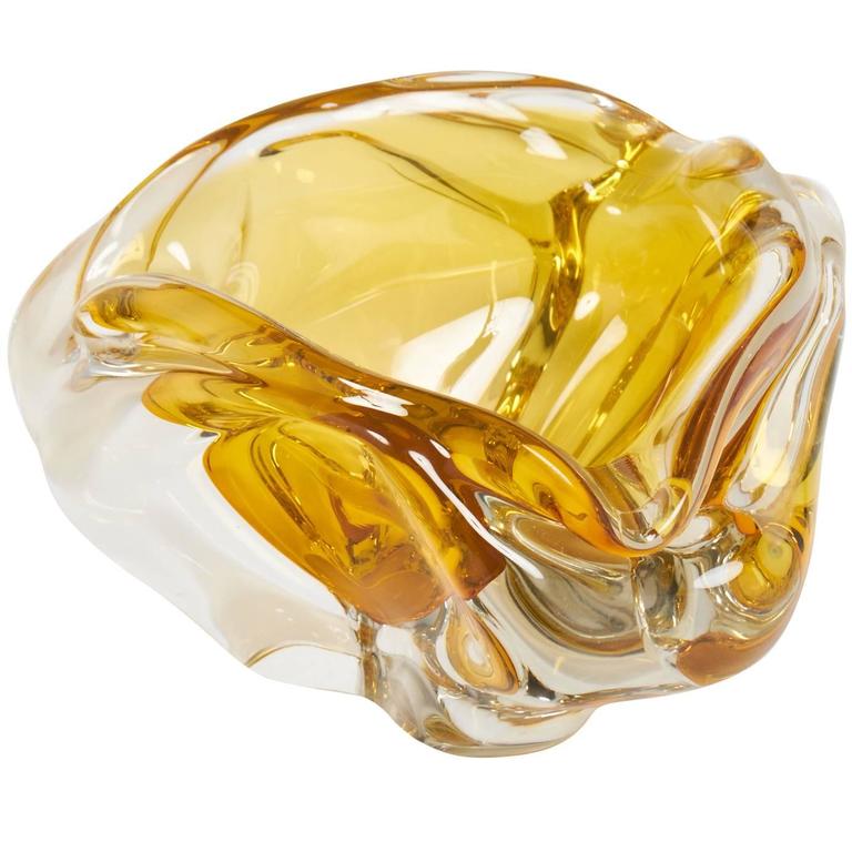 Murano Clear and Amber Handblown Glass Ashtray at 1stdibs