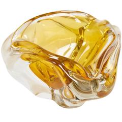 Vintage Murano Clear and Amber Handblown Glass Ashtray