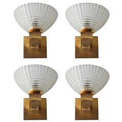 Set of Four Murano Ribbed Glass Sconces by Barovier e Toso