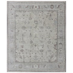 Grand tapis turc Oushak avec motifs de bouquets floraux en gris, taupe et lavande