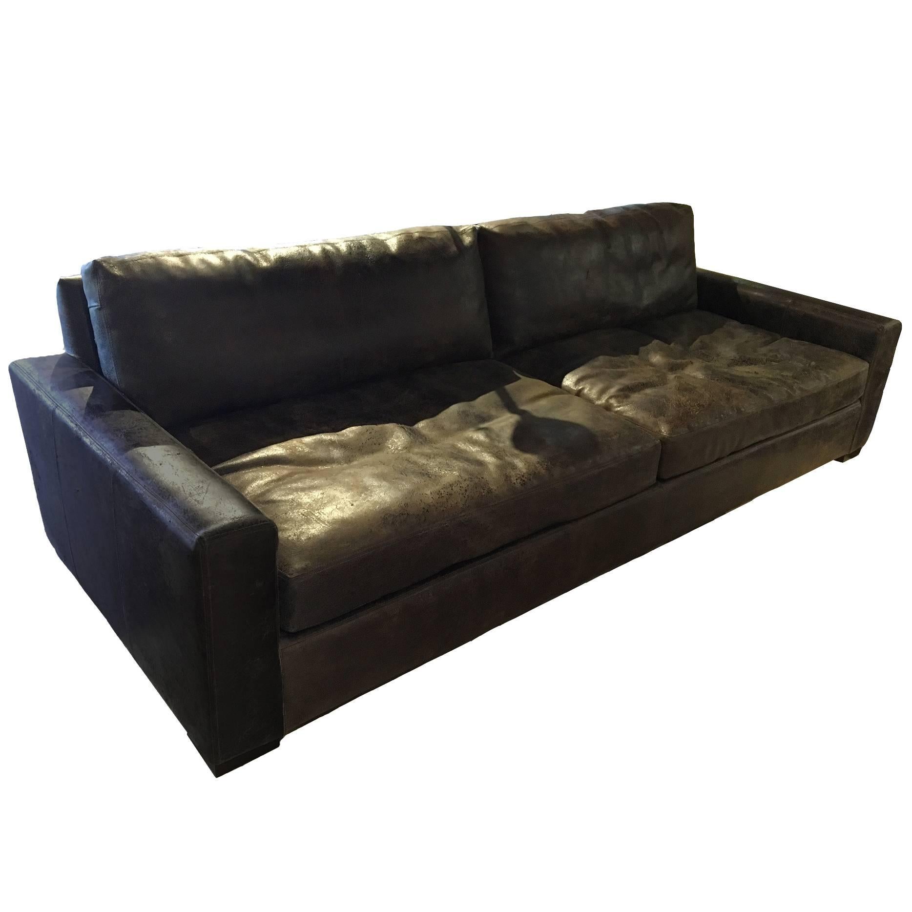 Oversized Distressed Leather Sofa For Sale
