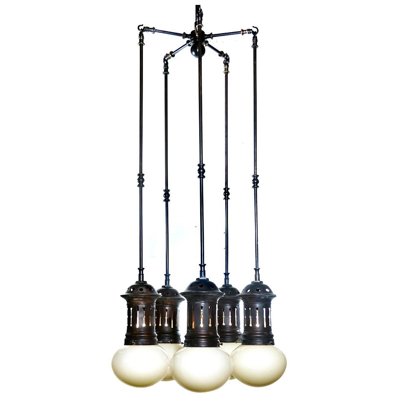 Vented Vaseline Glass Armory Chandelier