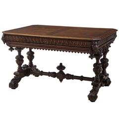 Antique 19th Century Victorian Carved Oak Library Table