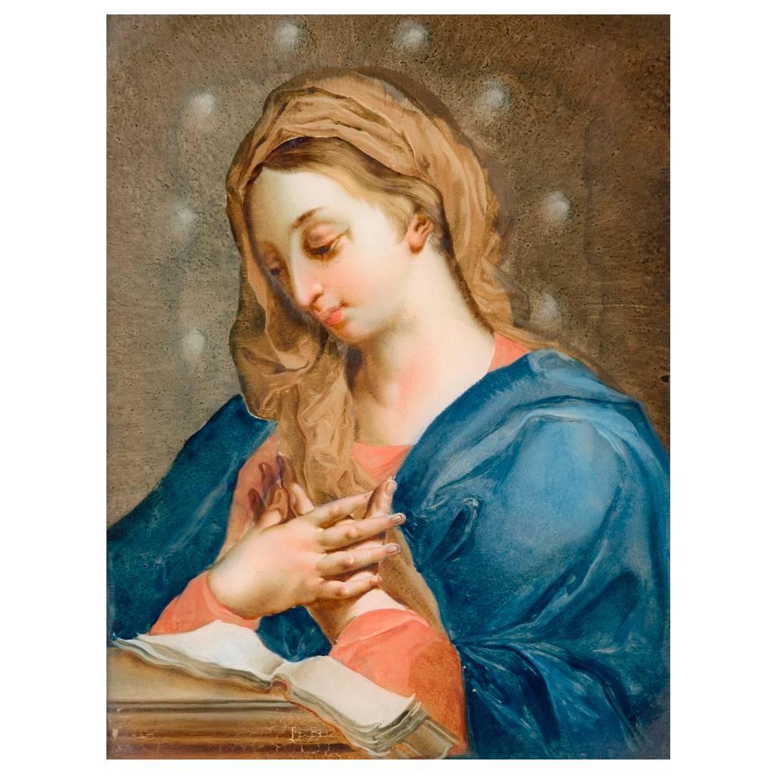 Extraordinary 17th Century Italian Reverse Glass Painting with Reading Virgin For Sale