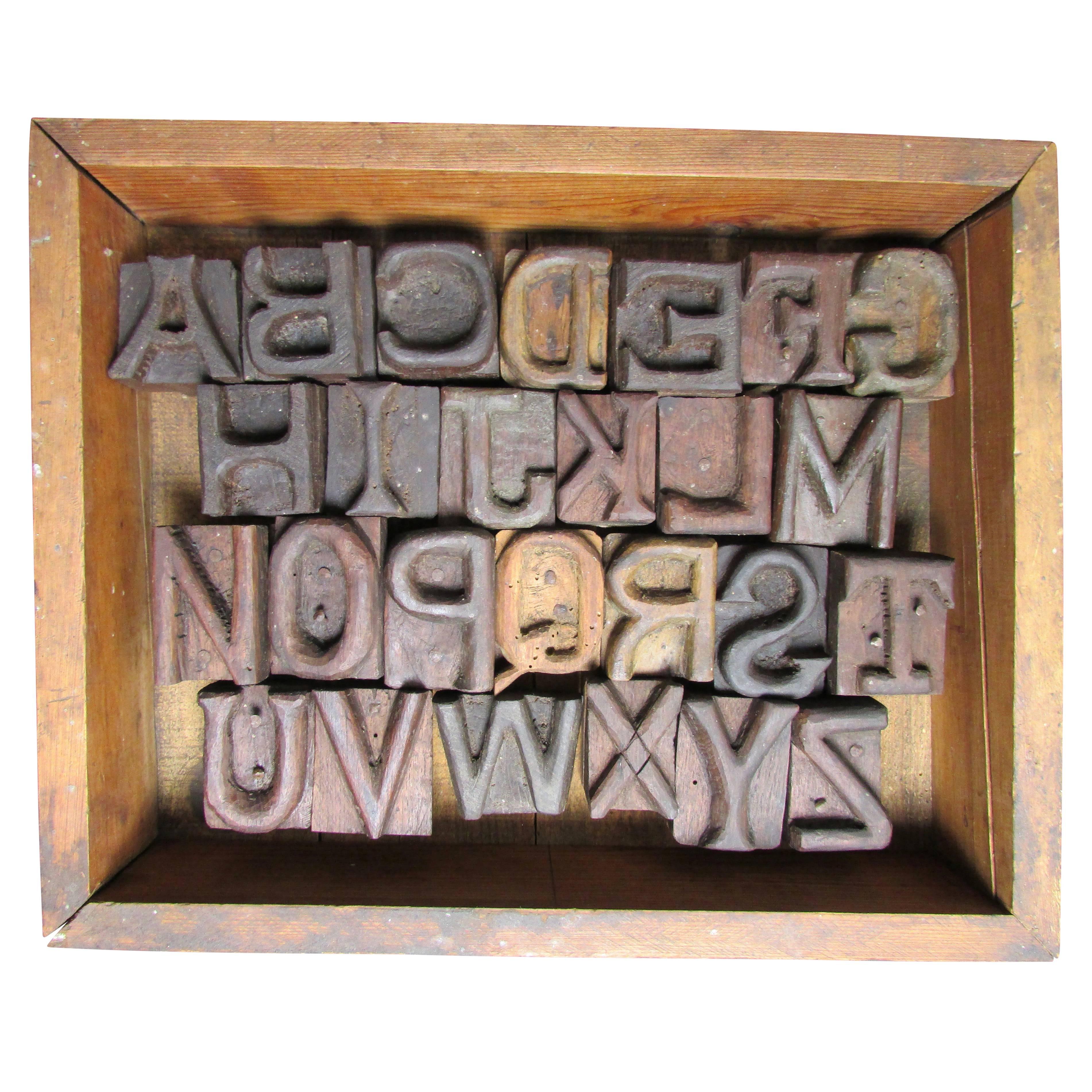 Folk Art Hand-Carved Alphabet Wood Blocks