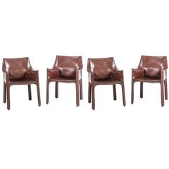 Set of Four Cab Armchairs by Mario Bellini for Cassina