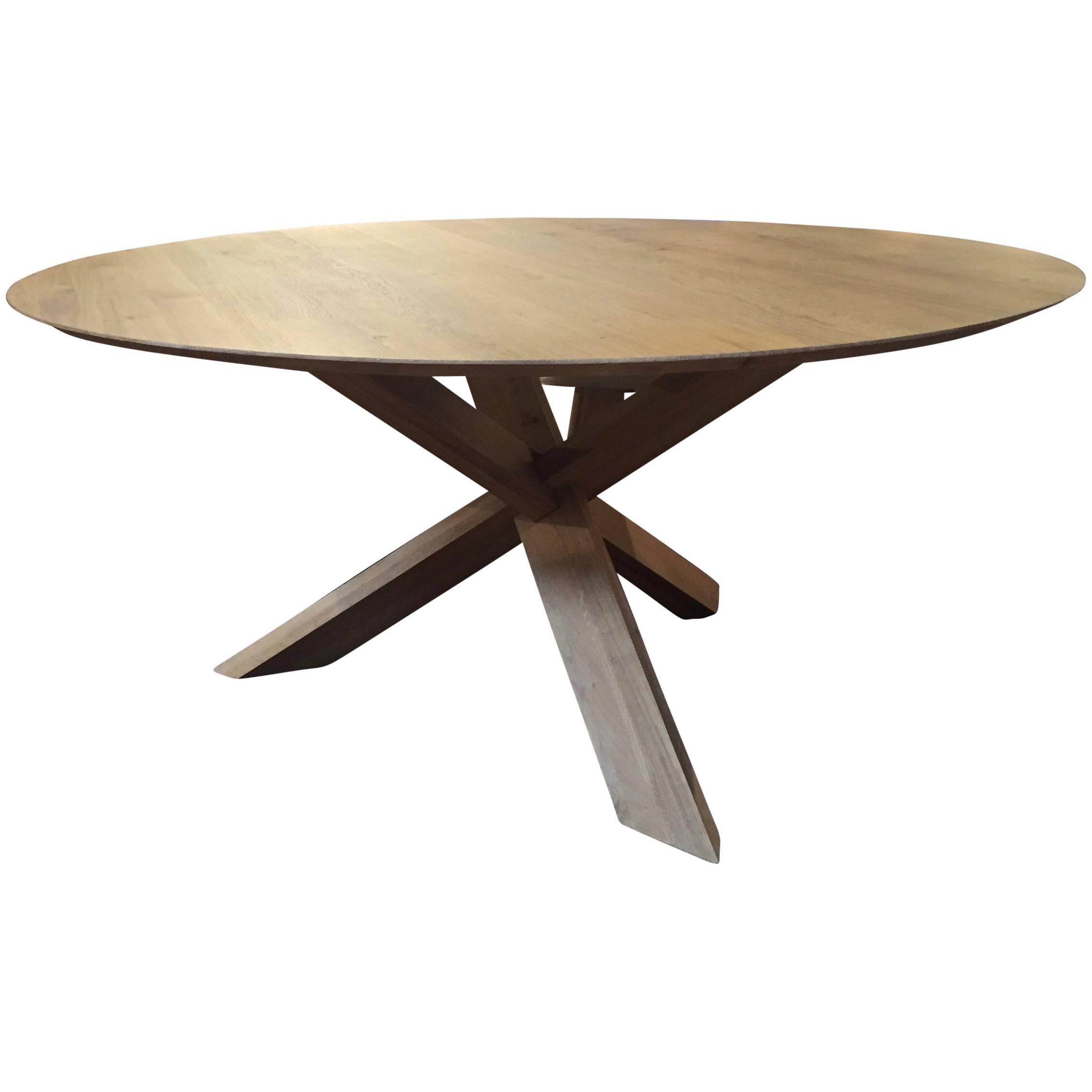 Modern Large White Oak Round Dining Table- Haskell Design For Sale