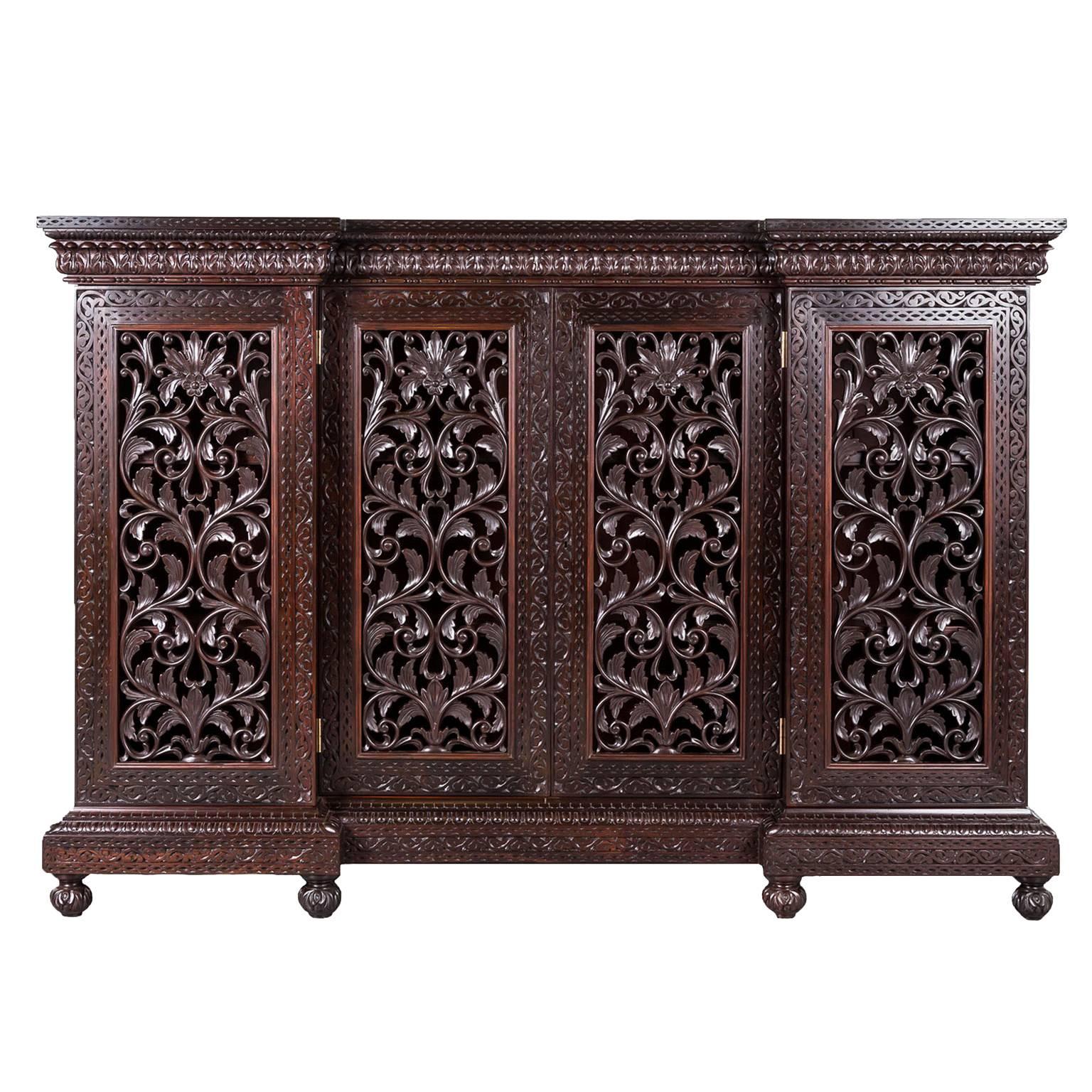 Anglo-Indian or British Colonial Rosewood Breakfront Cabinet