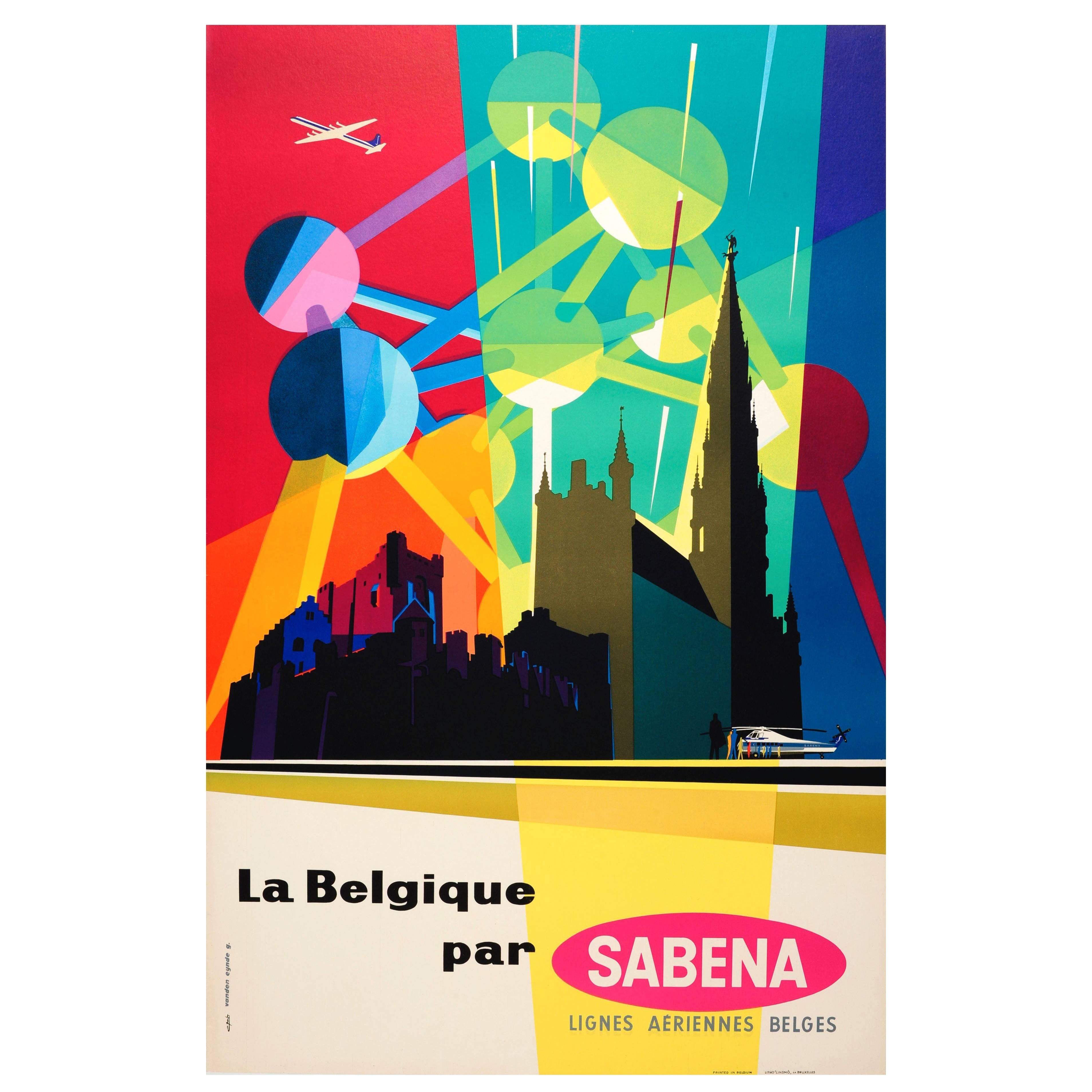 Original Mid-Century Sabena Poster for Belgium Featuring the Brussels Atomium