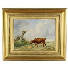 Oil Painting by Thomas Sidney Cooper '1803-1902' Grazing Cow with Sheep