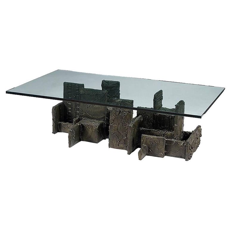 Sculpted Bronze Coffee Table by Paul Evans For Sale