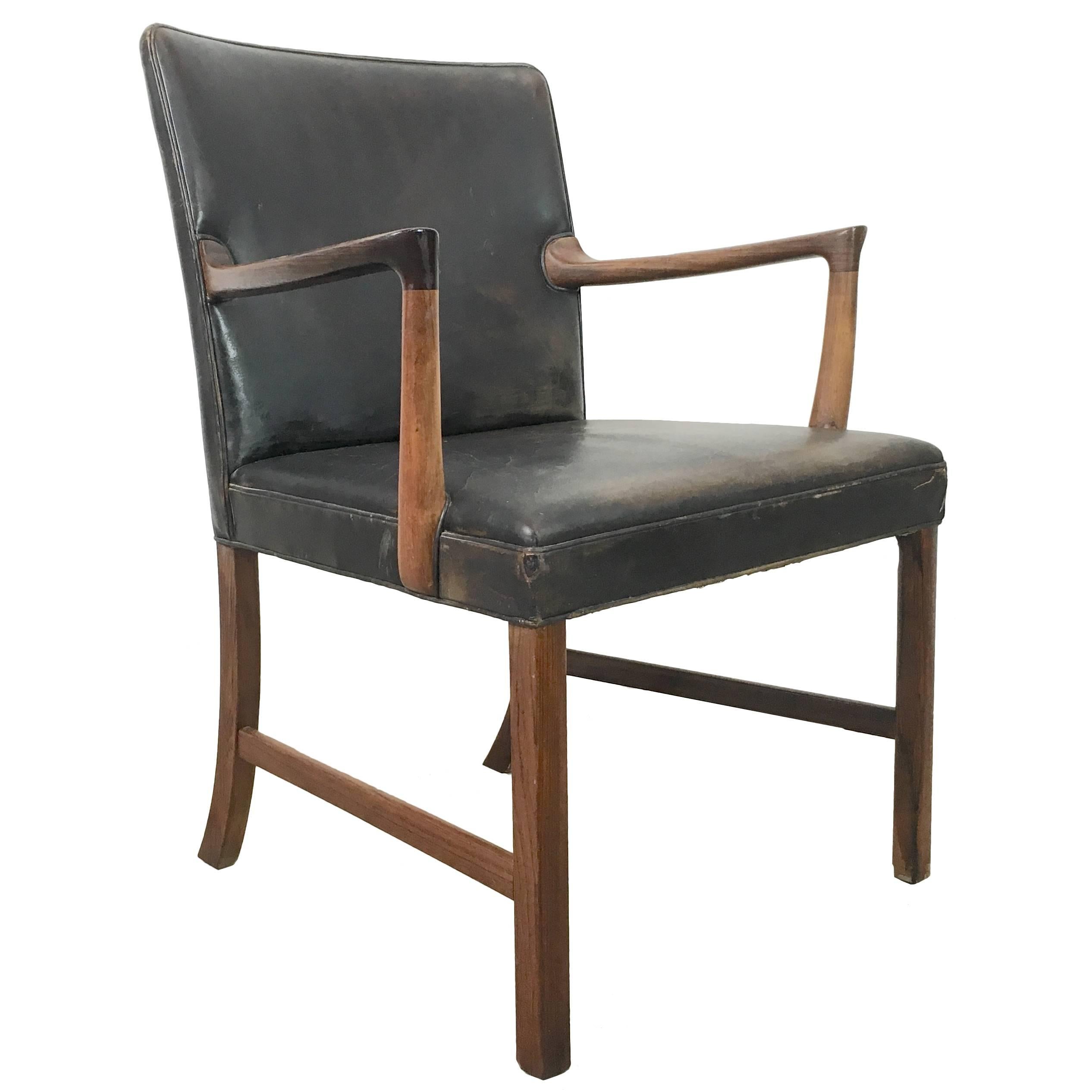 Ole Wanscher for A. J. Iversen Rosewood Armchair with Original Leather For Sale