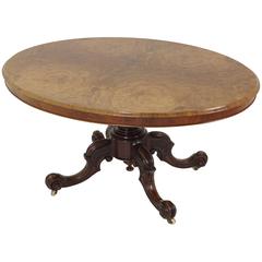 B242, 1800-1899 Antique Victorian Oval Walnut Tilt-Top Breakfast Table