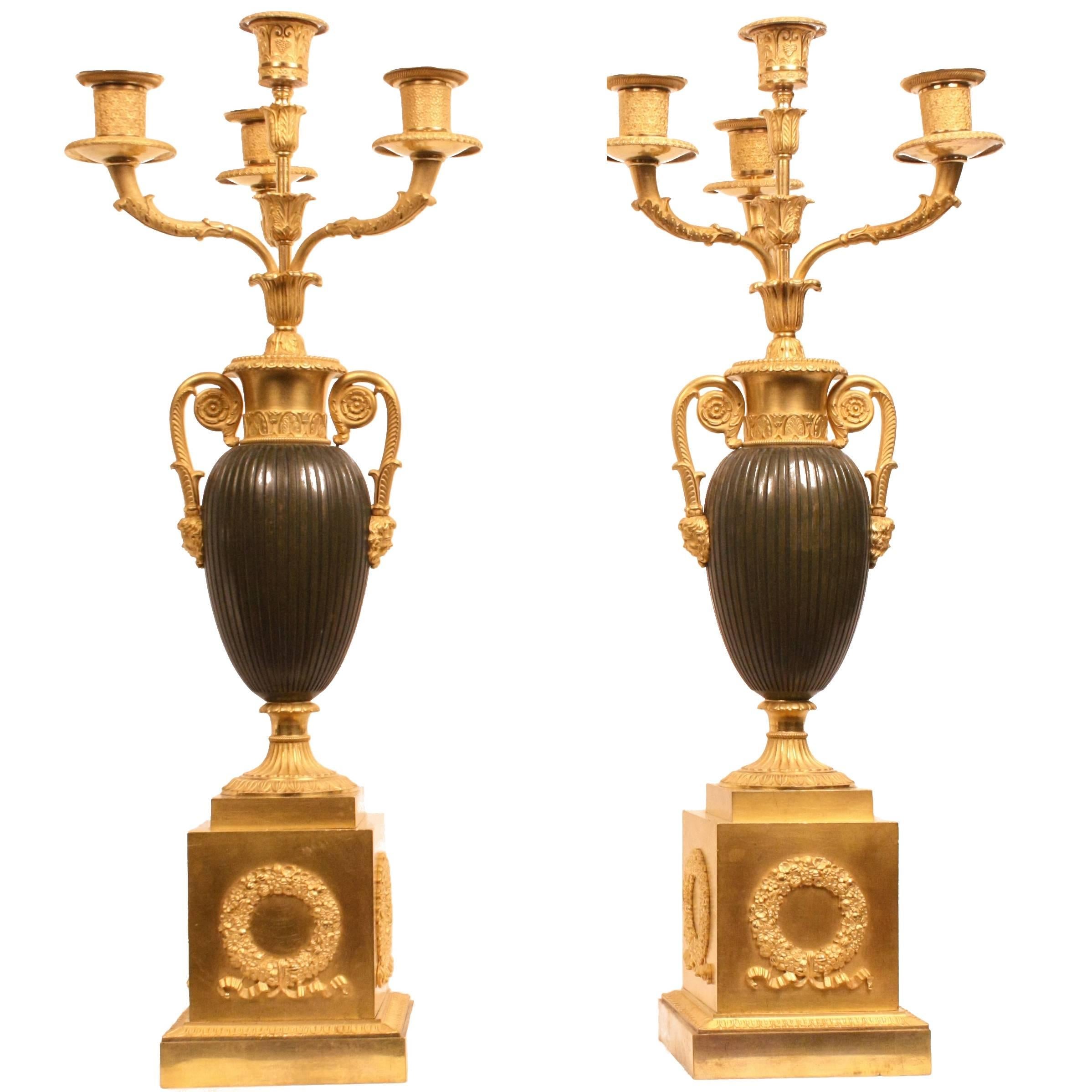 Pair of French Early 19th Century Gilt Bronze Candelabra