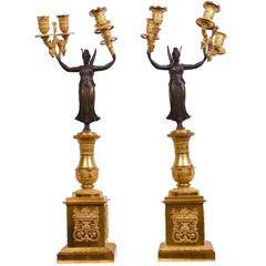 Pair of Early 19th Century Gilt Bronze Figural Candelabra