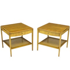 Retro Pair Widdicomb Bleached Walnut & Cane Single Drawer End Tables