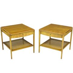 Pair Widdicomb Bleached Walnut & Cane Single Drawer End Tables 8