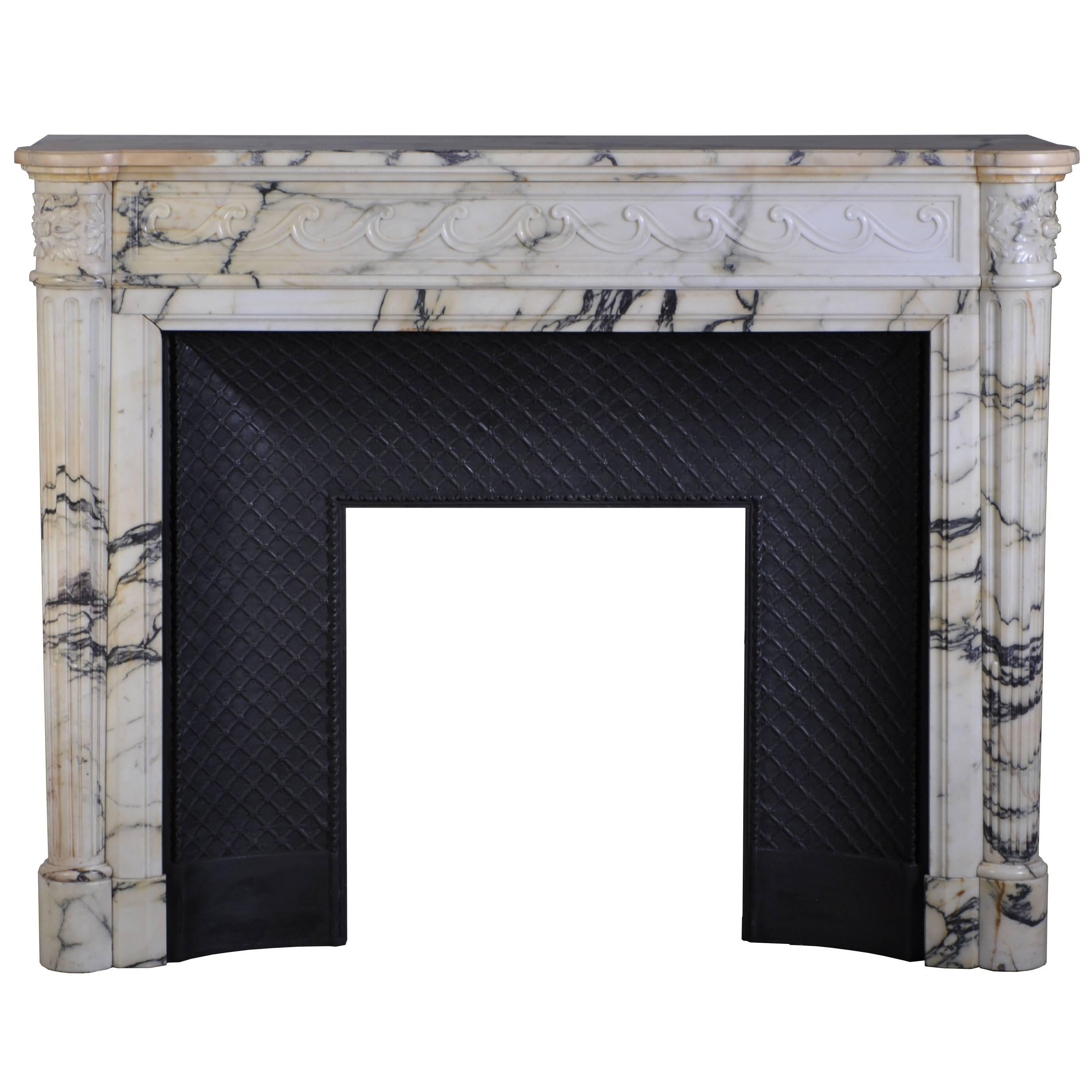 Louis XVI Style Fireplace with Half Columns, 19th Century For Sale