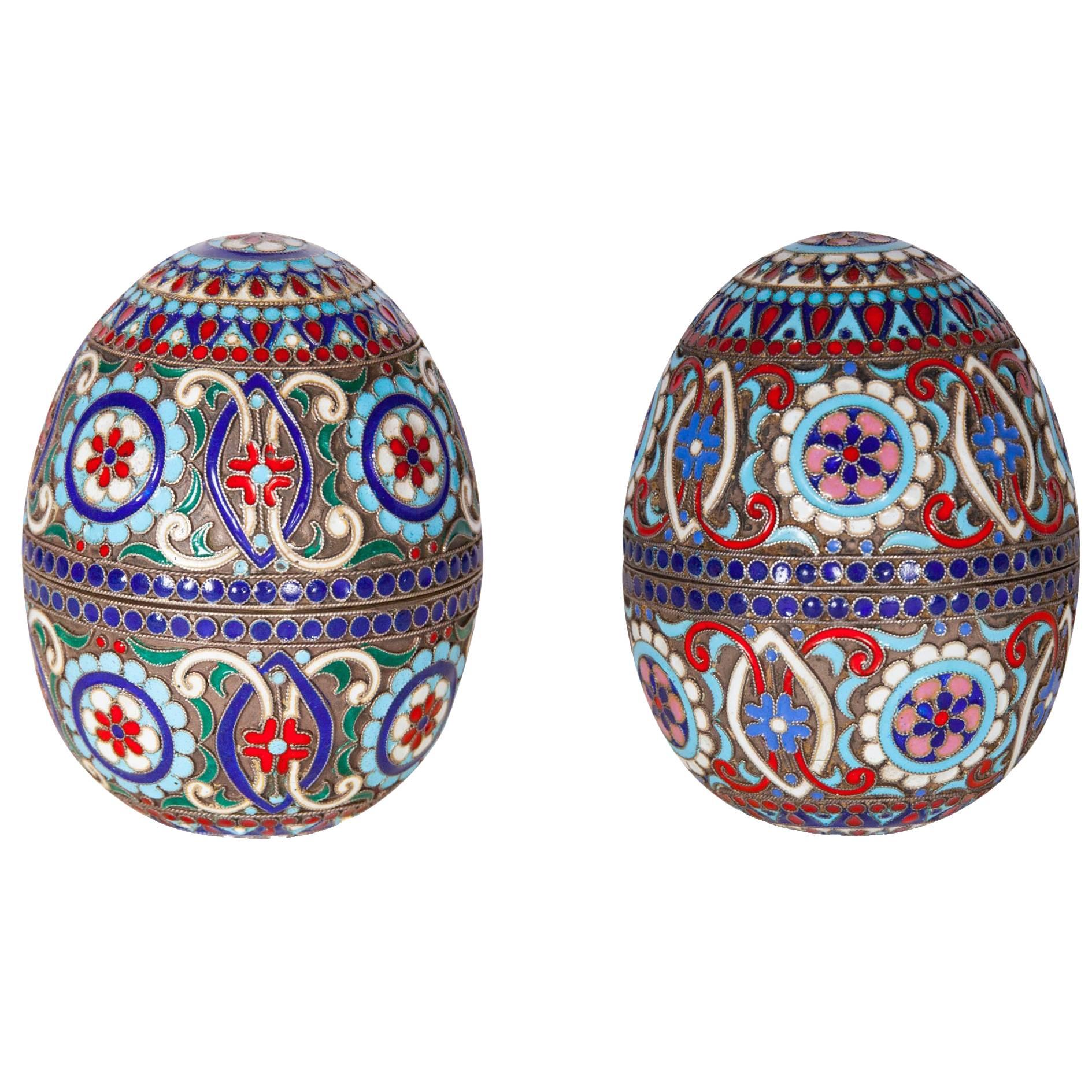 Pair of Silver Gilt and Cloisonne Enamel Eggs For Sale at 1stDibs