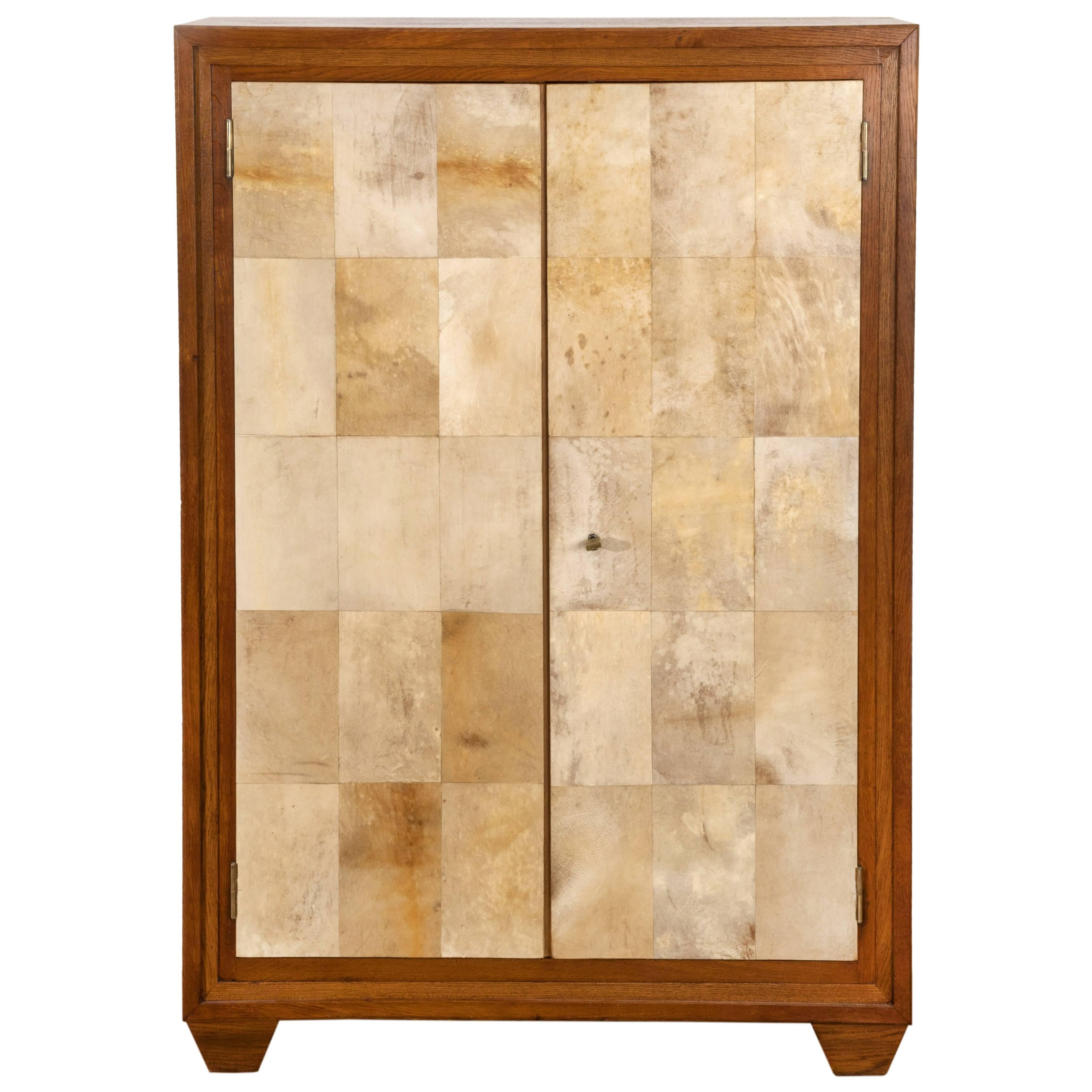 Cabinet in Oak and Parchment in the Style of Jean-Michel Frank, circa 1950