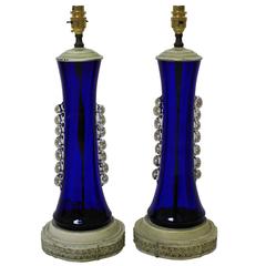 Pair of Murano Blue Glass Lamps