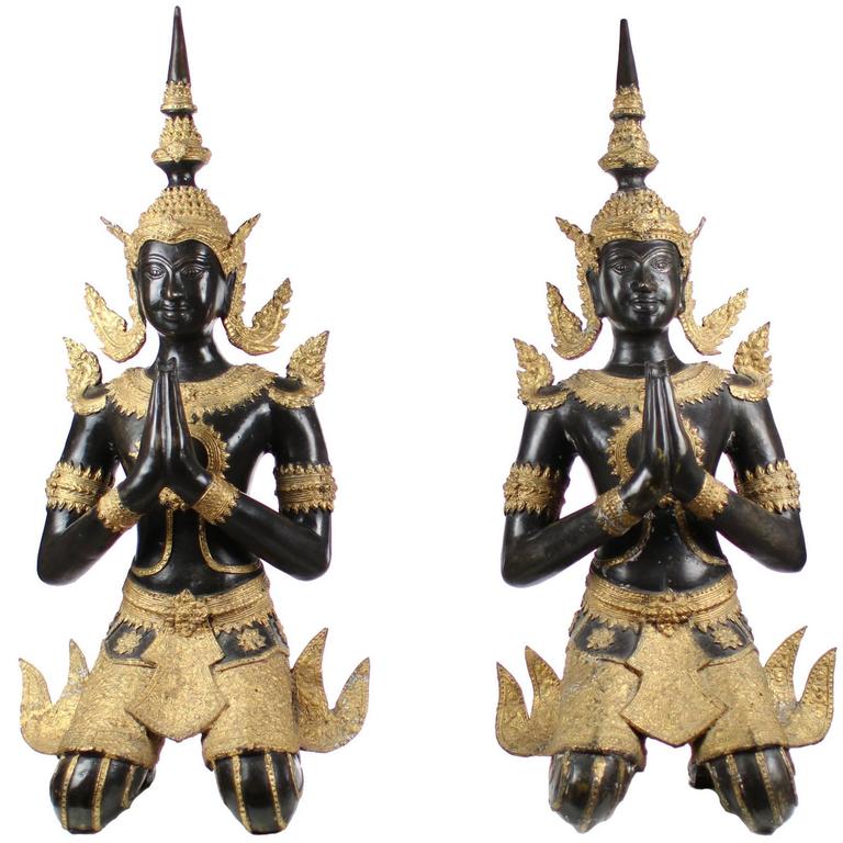 Pair of Bronze Statues, Temple Guards, Thailand, circa End of 19 Century at 1stDibs