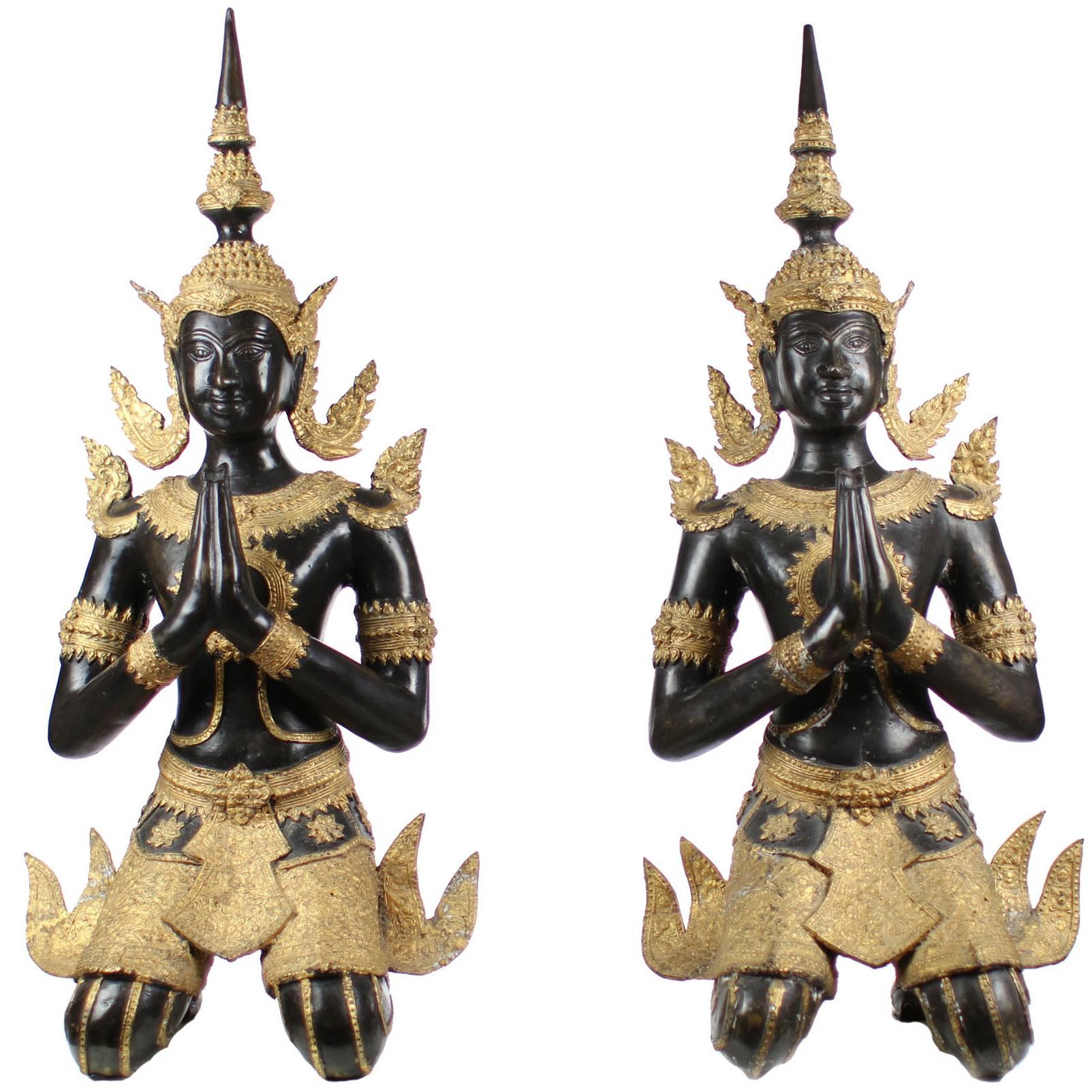 Pair of Bronze Statues, Temple Guards, Thailand, circa End of 19 Century