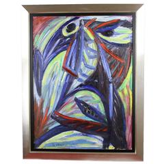 Painting, Abstract Composition by Jan te Wierik, Oil on Canvas, Signed 2