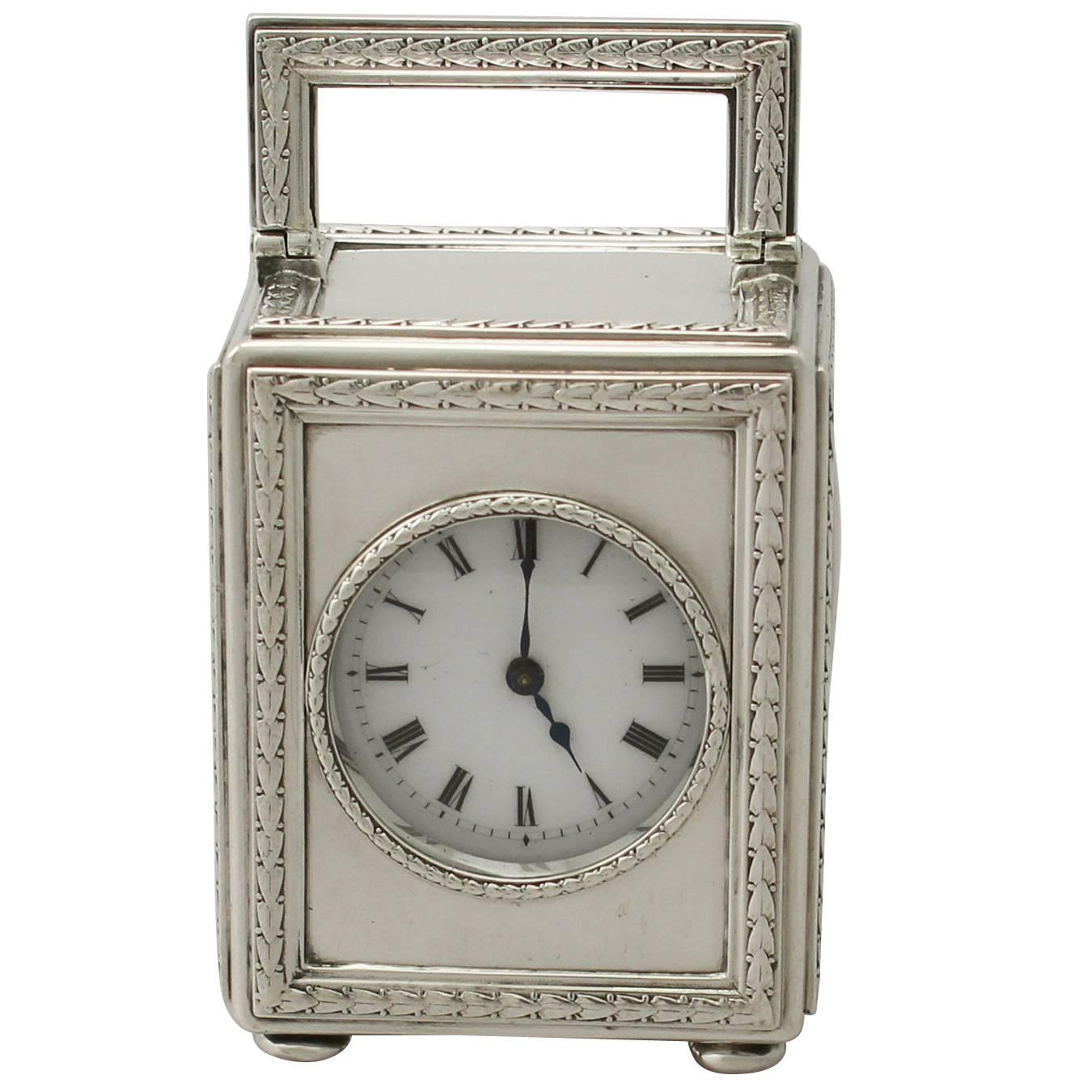Sterling Silver Boudoir Clock, Antique Edwardian