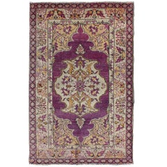 Purple Vintage Turkish Oushak Rug with a Traditional Medallion Design