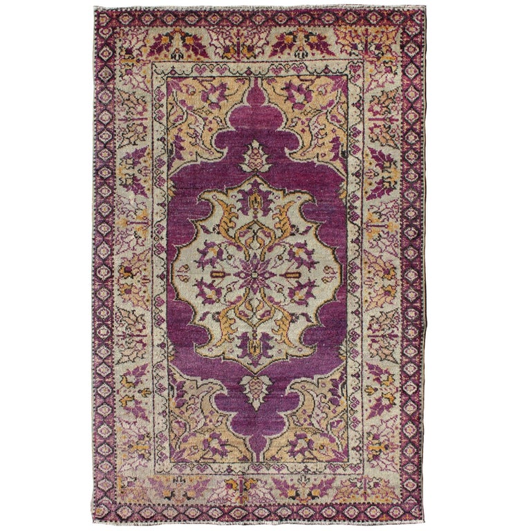 Purple Vintage Turkish Oushak Rug with a Traditional Medallion Design