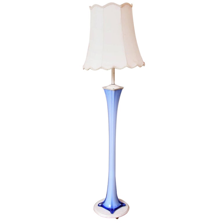 1950s Blue Murano Italian Glass Floor, Blue And White Floor Lamp