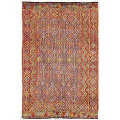 Grand tapis turc vintage brodé Jejim dans des tons vifs et colorés