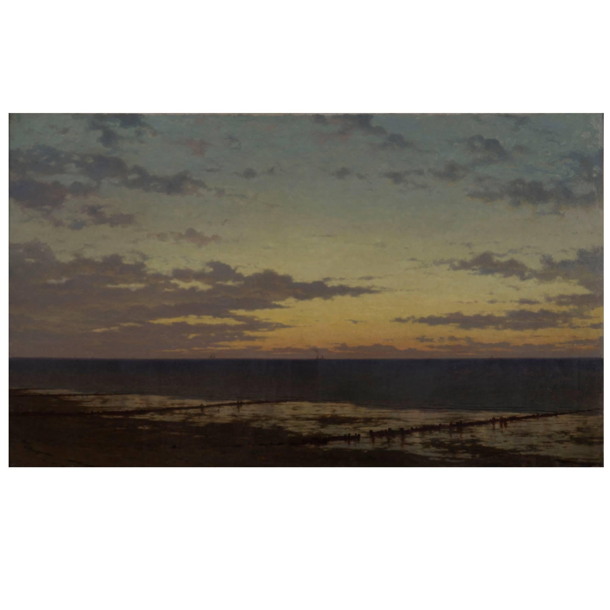 Large Anonymous Coastal Painting, Probably Ostend, circa 1905 For Sale
