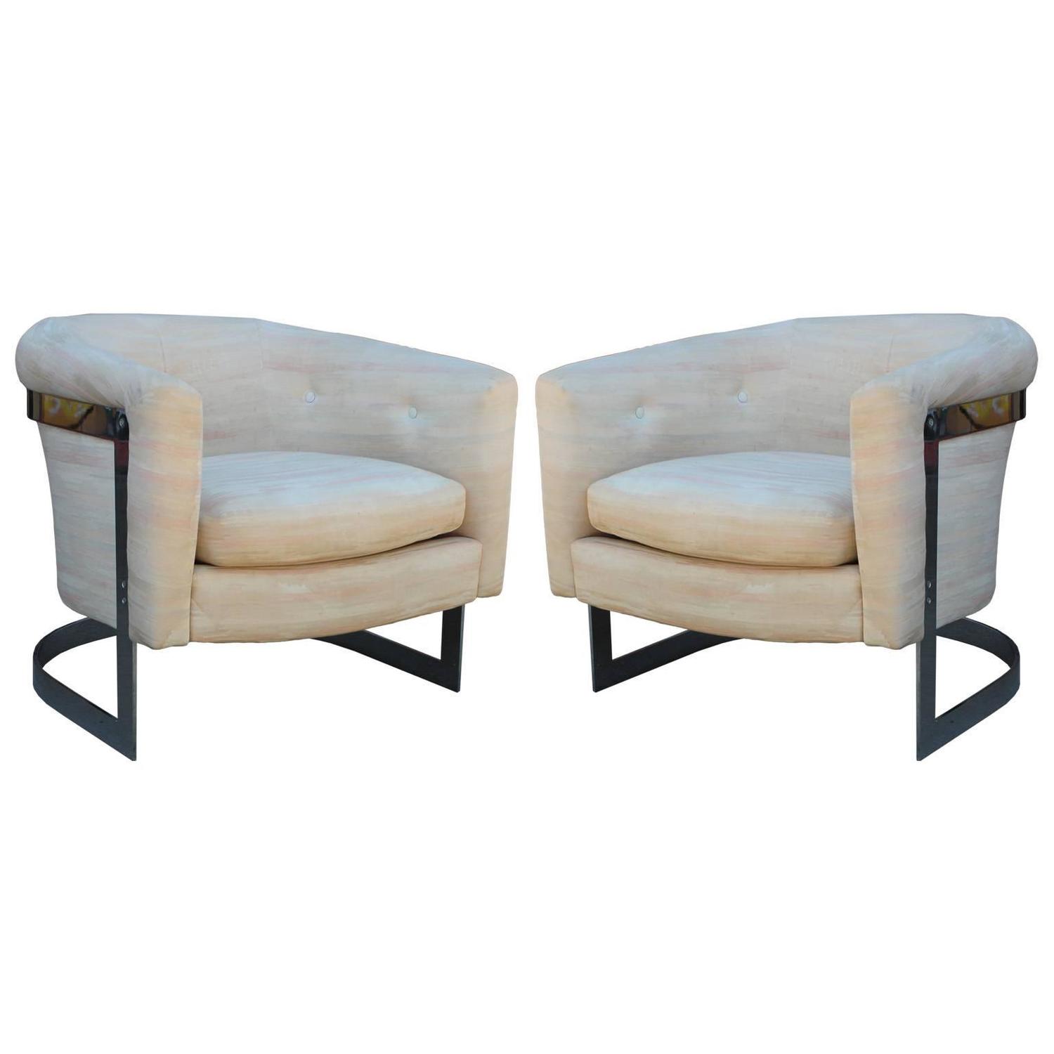 Milo Baughman Lounge Chairs pair of milo baughman chrome cantilevered barrel lounge Milo Baughman Lounge Chairs pair of milo baughman chrome cantilevered barrel lounge