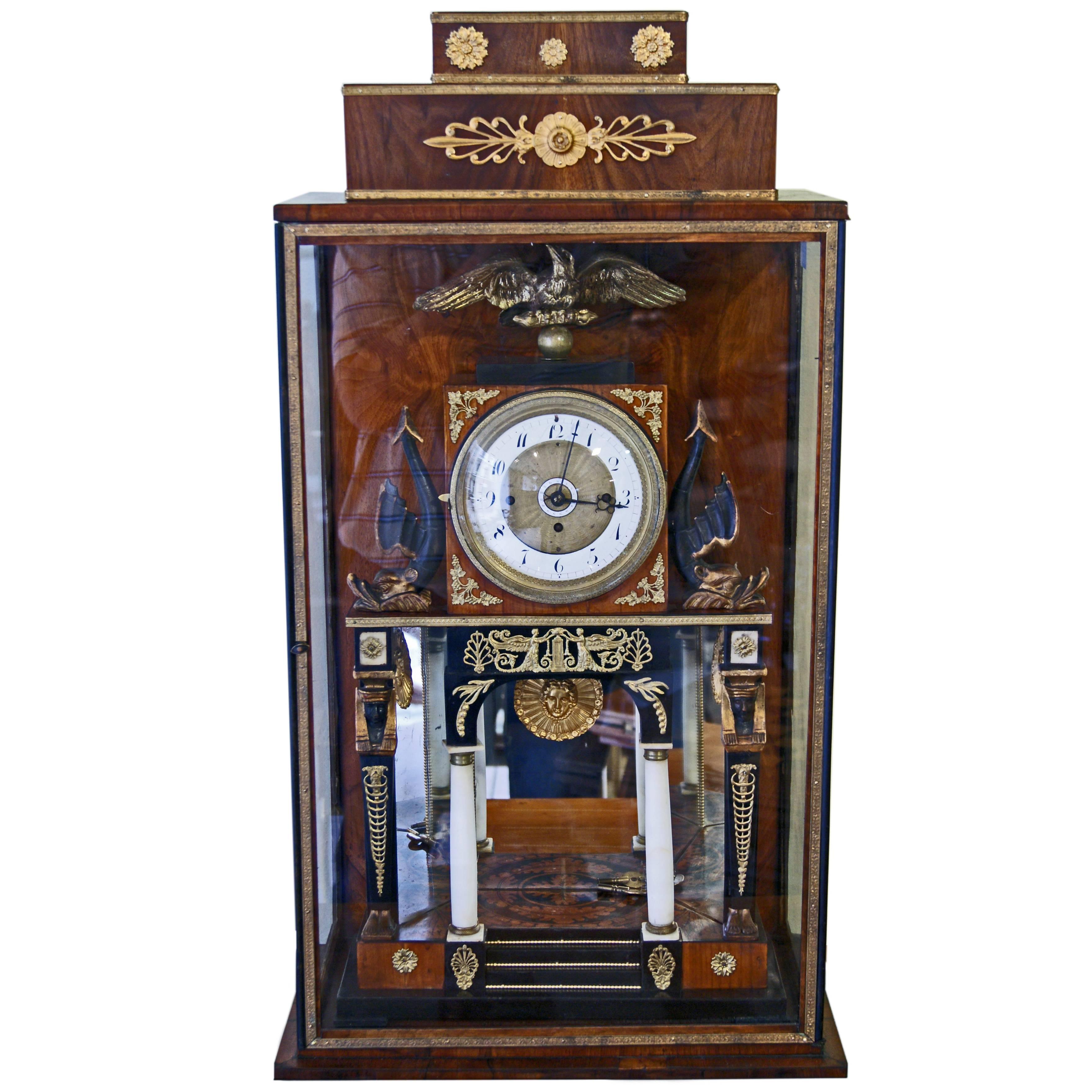 Vienna Empire Mantel Table Clock Wooden Chest, circa 1815