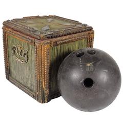 Unusual Tramp Art Fitted Bowling Ball Box  
