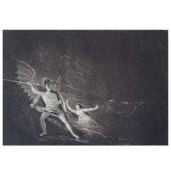 Antique John Martin, Sin Preventing The Combat Between Satan And Death, Mezzotint, 1827