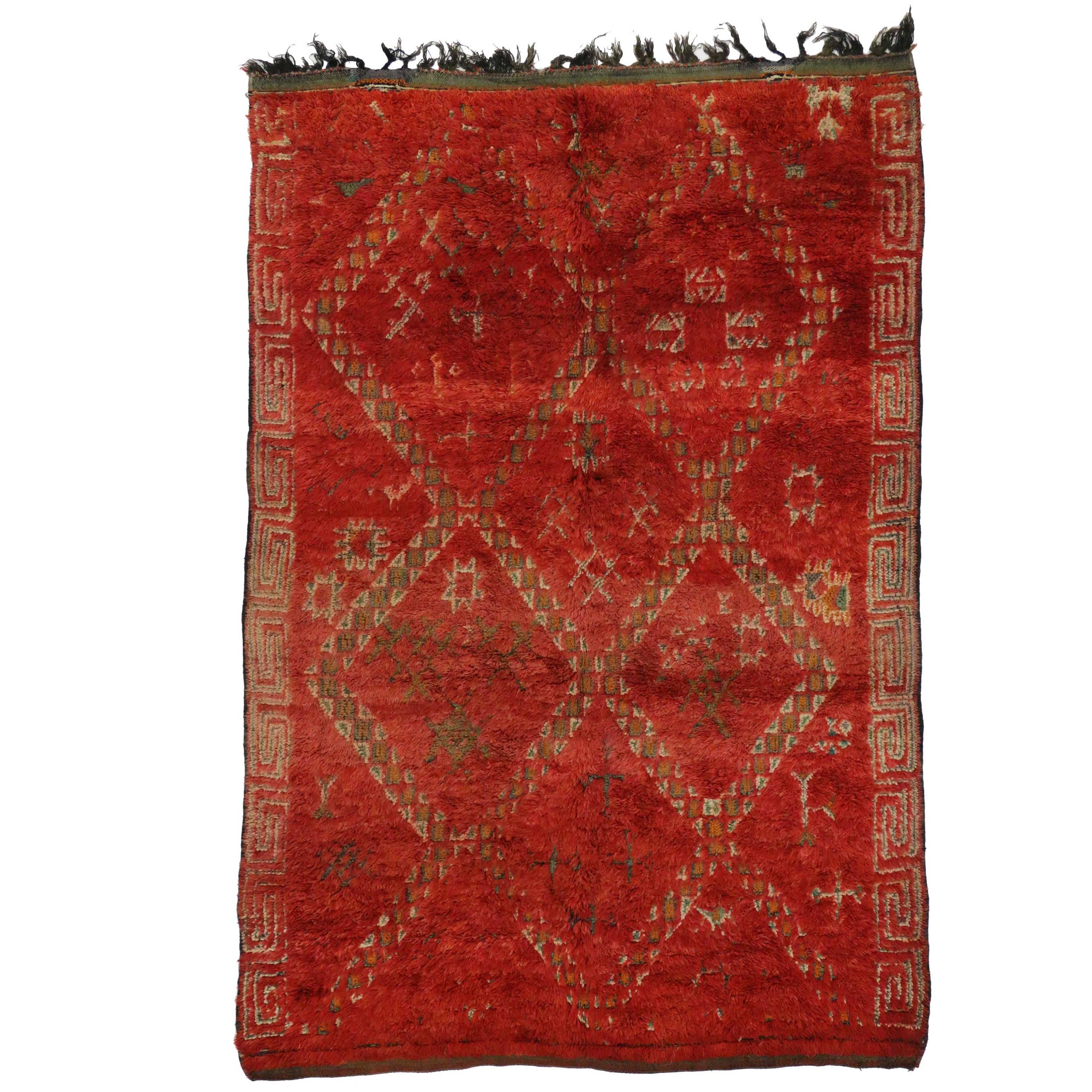Vintage Red Moroccan Zayane Rug, Berber Moroccan Beni M'Guild Carpet