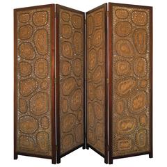 Folding Screen of Tropical Wood and Woven Jute, Mexico, circa1950.