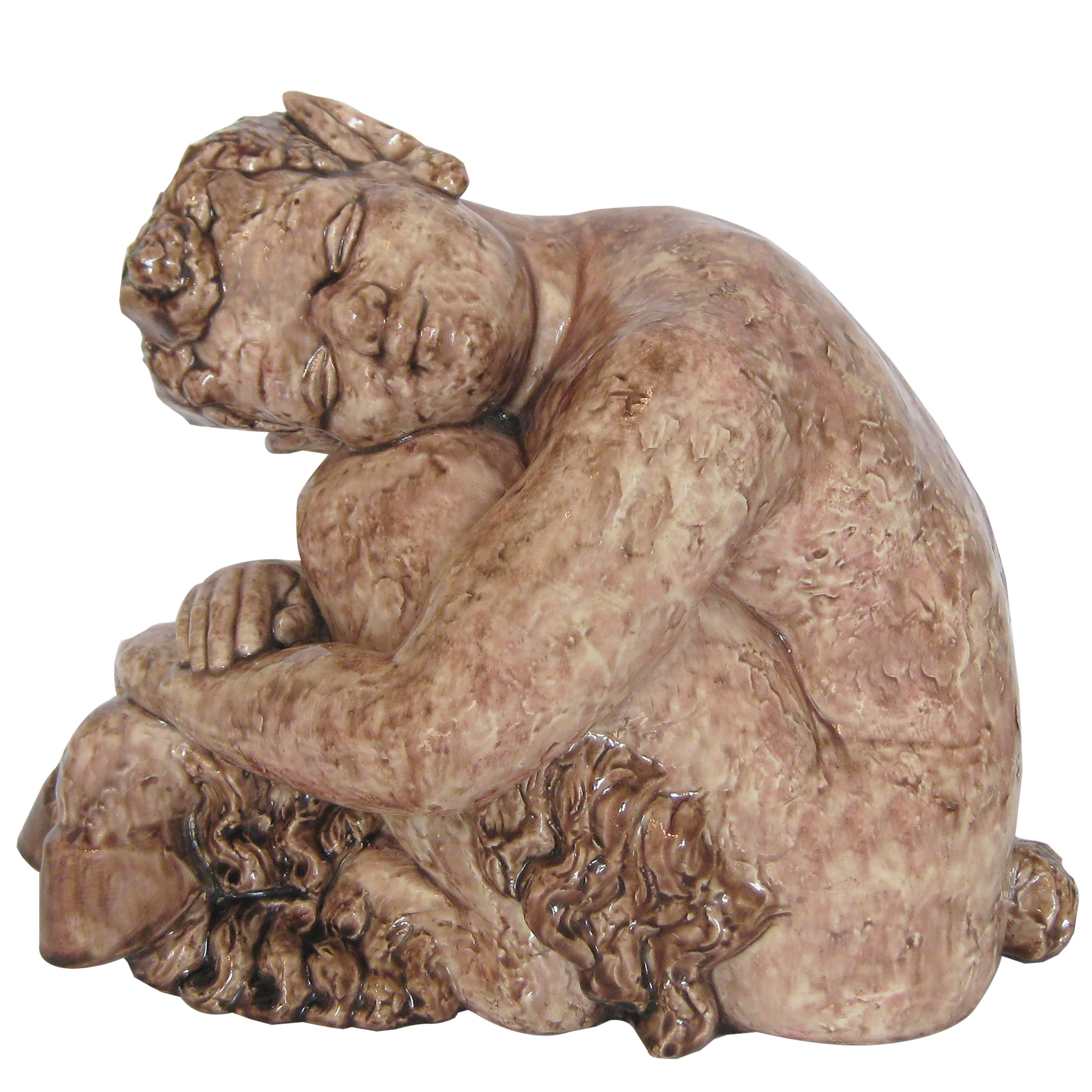 Glazed Ceramic Figure by René Meynial, France, circa 1925