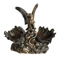 Continental Cast-Bronze Ornament with Eagle and Snake, 19th Century