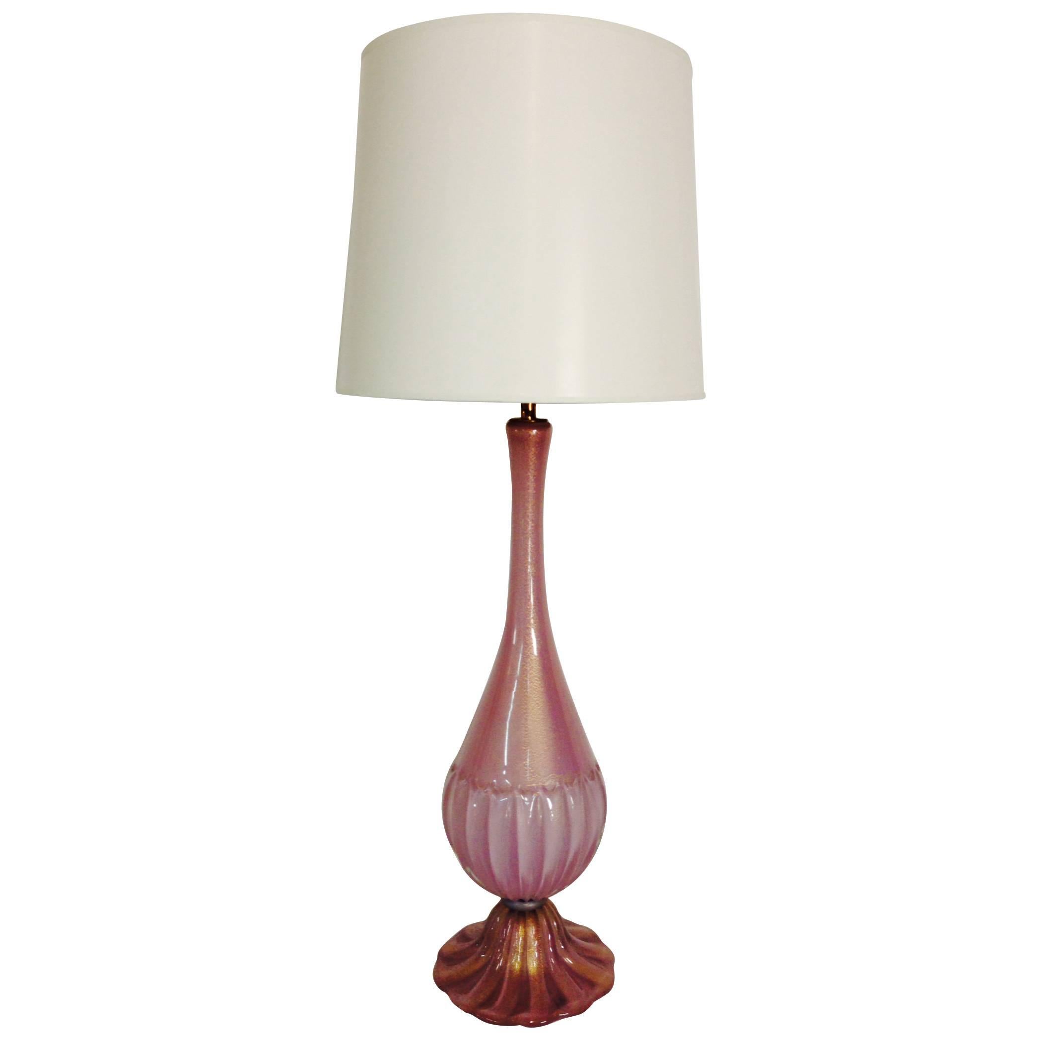 1960s Murano Glass Pink and Gold Dust Table Lamp