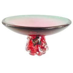 1980s Murano Style Art Glass Pedestal Bowl