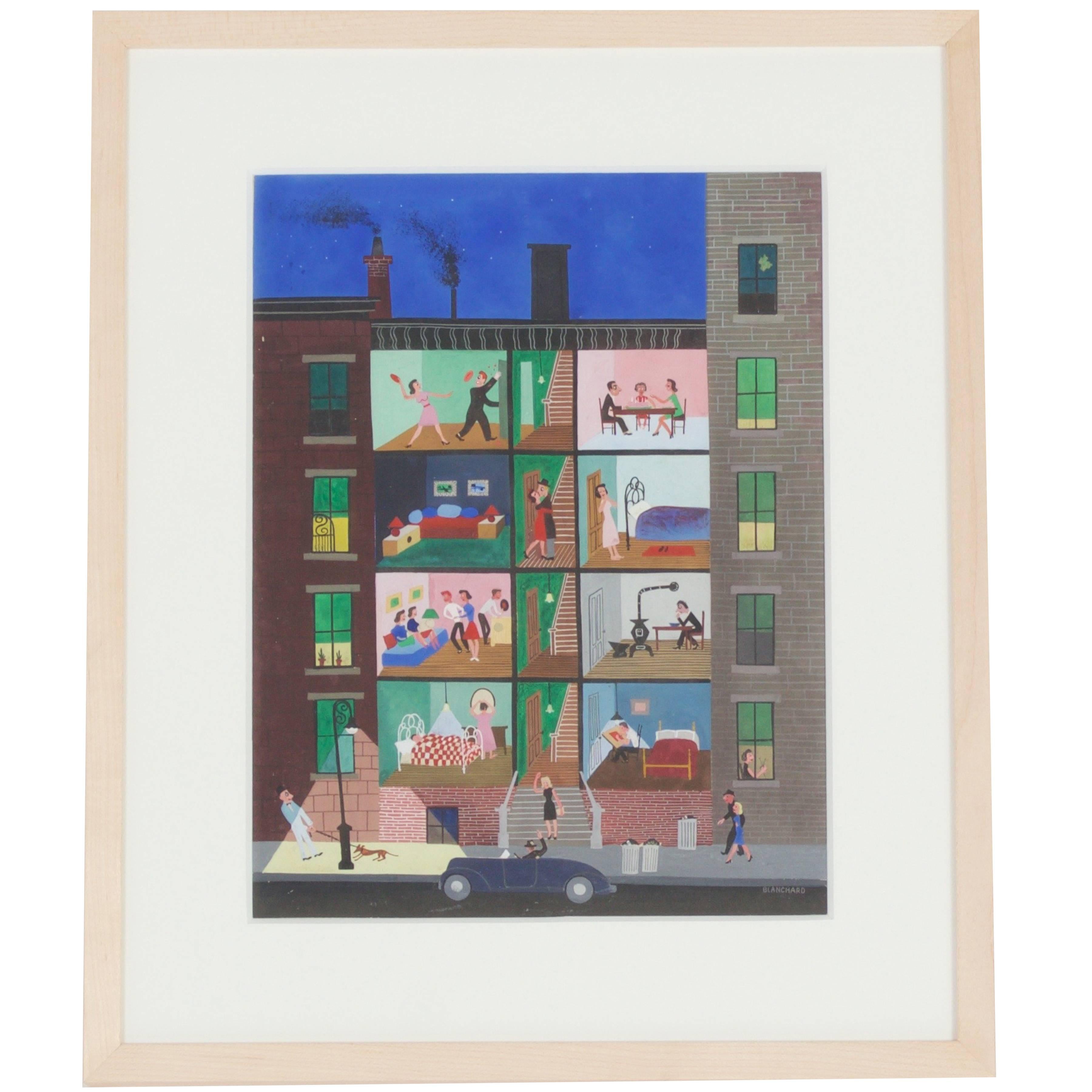 Mid-Century Gouache Painting on Paper Painted for the New Yorker Magazine For Sale