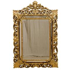 An Italian 19th Century Gilt Wood Mirror with Ornate Foliage Decor, Gold Color 11